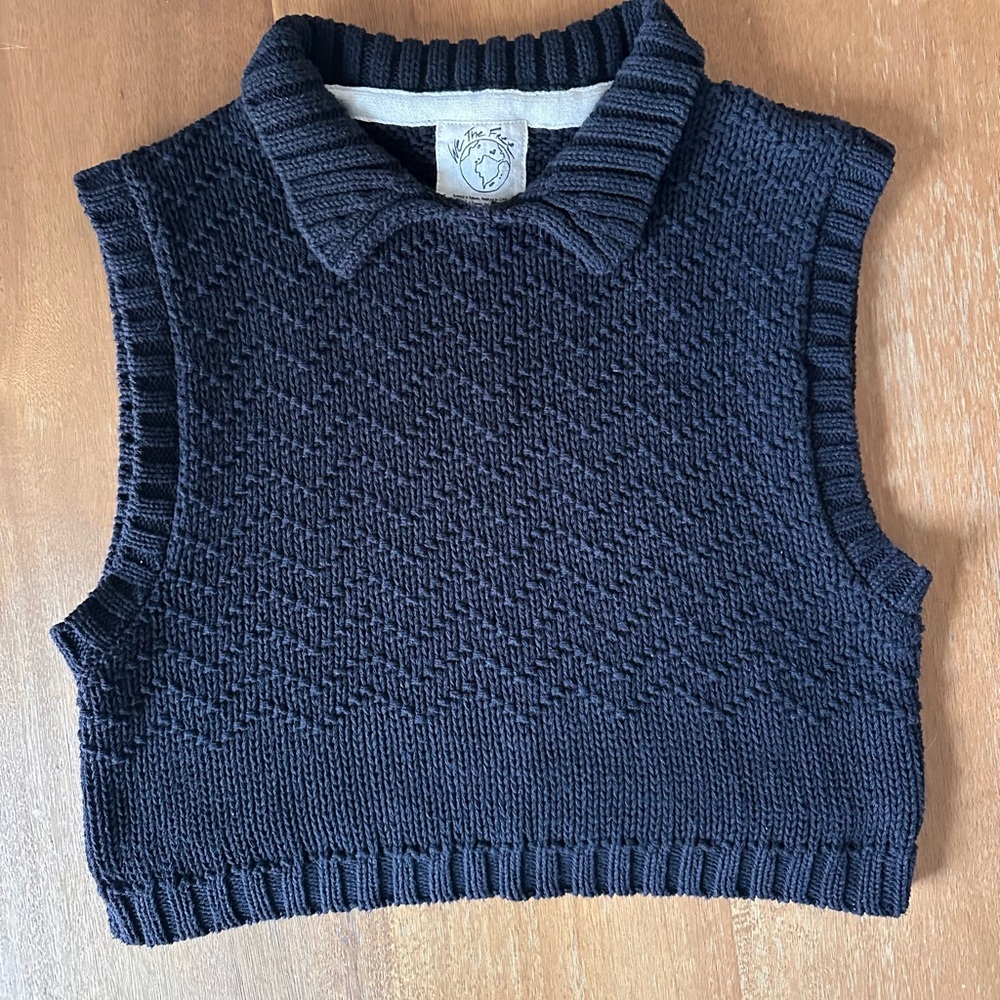 We The Free Free People Black Knit Collared Top Size Small
